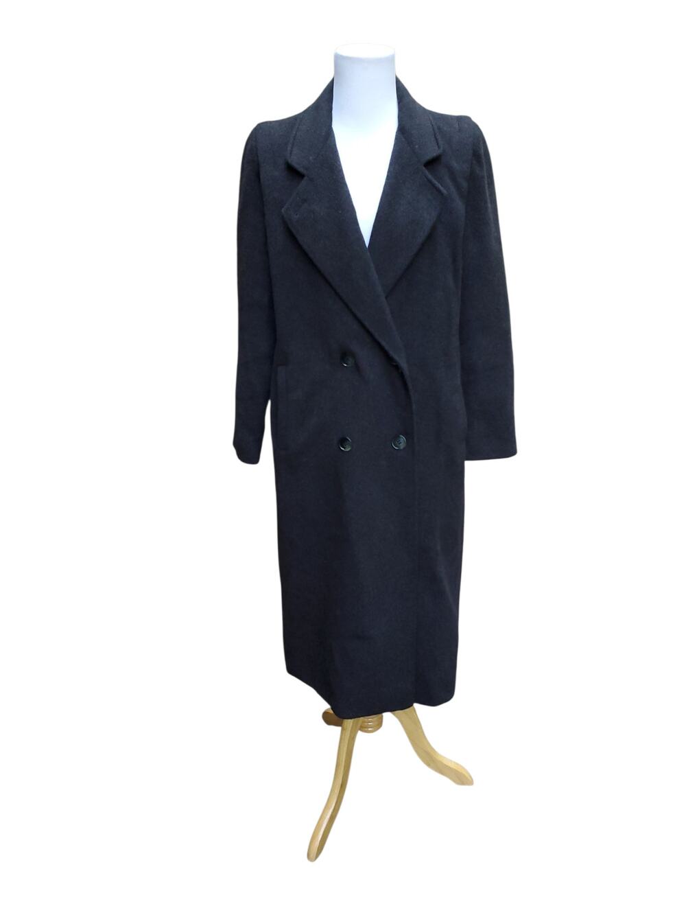 Vintage Old Money Quiet Luxury Black Cashmere Wool Long Coat Double Breasted 7/8